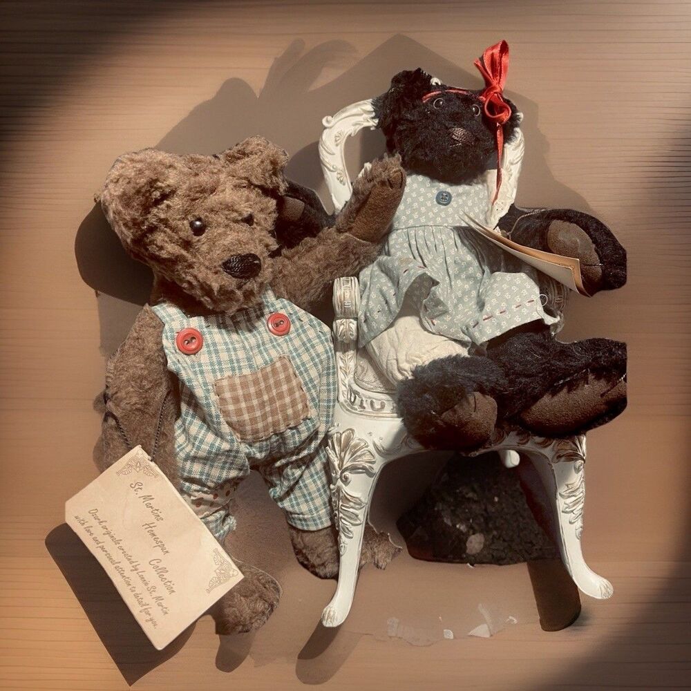 St Martins Homespun Artist Teddy Bears Tommie & Millie By Lonnie St. Martin Pair